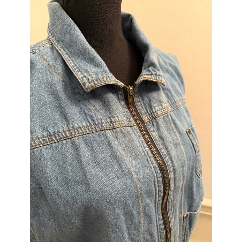 Vintage 90s Joyride Medium Wash Denim Zip-Up Utility Vest Grungr Work Wear Cargo